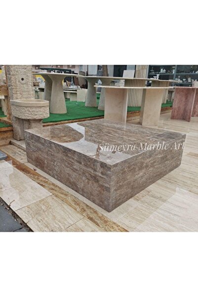 Sümeyra Marble Art Doğal Gümüş Traverten Orta Sehpa | Marble Coffee Table | 1...