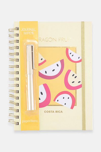 Paperbuzz Dragon Fruit Notebook With Pen, Yellow Combo