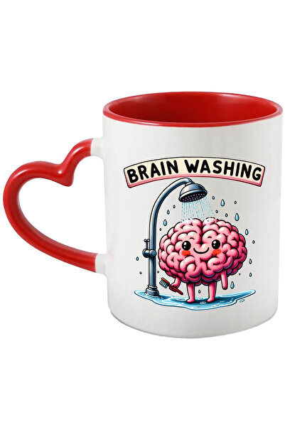 StoryGift Romania Cana cu mesajul "Brain washing", ilustratie, creier care sta sub un dus, spalare, Cu Maner Inim