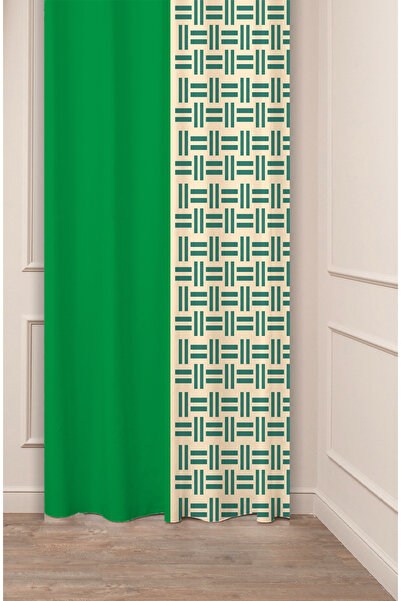 GREENDECOR Geometric Shape Square Green Beige Patterned Special Design Digita...