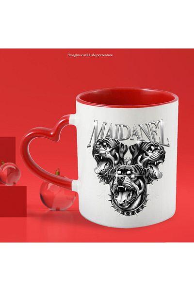 StoryGift Romania Cana cu Caini Furiosi Cu Colti Si Ochii Stralucitori, Text Maidanez, Ceramica, 3, Cu Maner Inim