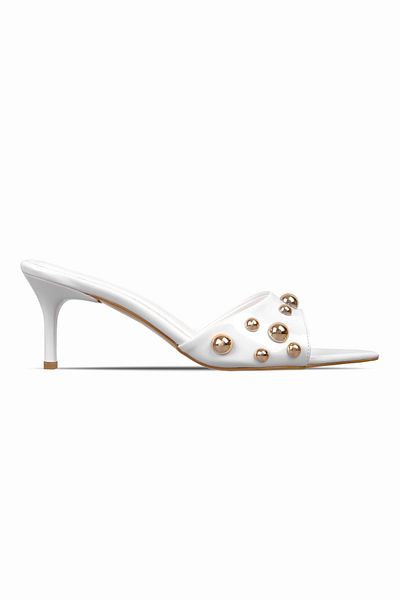 Lal Shoes & Bags Podri Women's Ball Detailed Pointed Toe Heeled Slippers-R.White