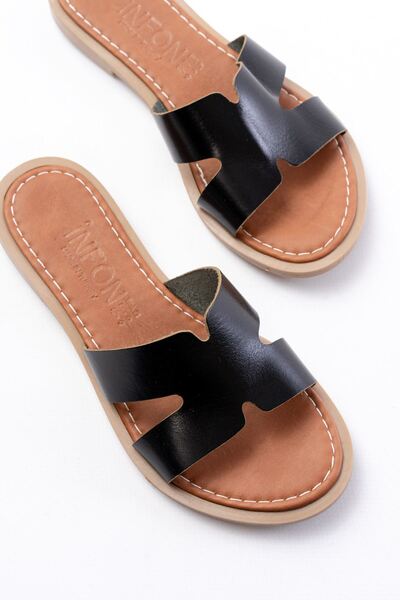 serkanseyyid 169-6100 Black Orthopedic Genuine Leather Women's Slippers