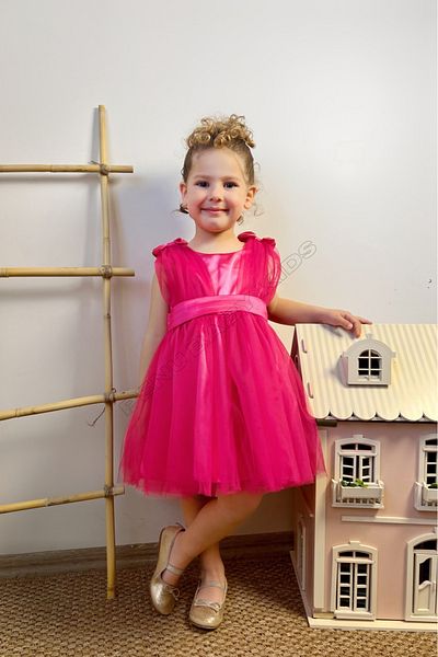 penu baby kids Fuchsia Tulle Baby Girl Dress with Bow on the Shoulder - Bow