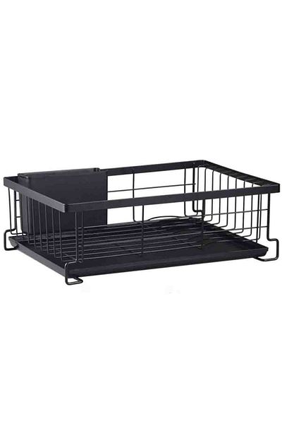 Quasar & Co. Dish Drainer, ®, With Cutlery Holder, Draining Tray, Metal, 43x28.5x14 Cm, Black