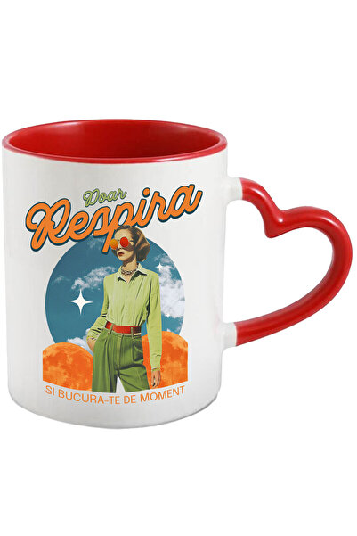 StoryGift Romania Cana cu Femeie Stil Retro Cu Ochelari De Soare Stil Aviator Arta Abstracta Nori , Cu Maner Inim