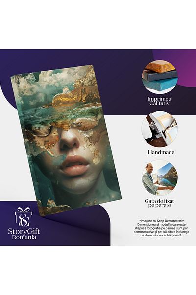 StoryGift Romania Tablou Canvas Marea Senina Care Ascunde Un Chip Feminin Pe Jumatate Cu Buzele Mari Langa Stanc