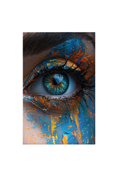StoryGift Romania Tablou Canvas Un Ochi Cu Irisul Fascinant Frumos Albastru-verzui Cu Dungi Portocali Si Gene Lu
