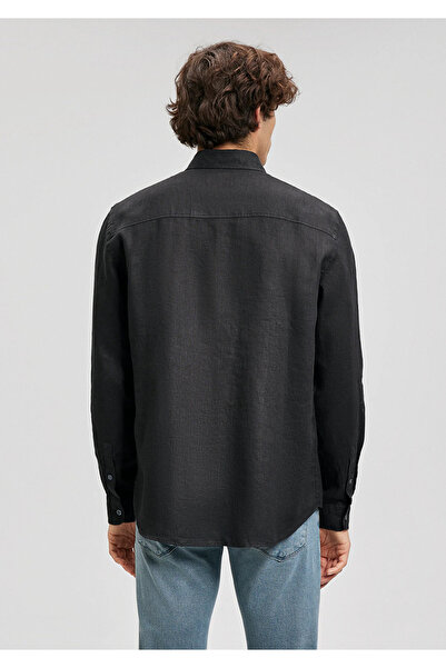 Mavi Siyah Keten Gömlek Slim Fit / Dar Kesim 0211466-900