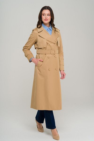 Olcay Premium Trench Coat with Beads on the Sleeves and Embroidery Detail Water Repellent Kamel 6688