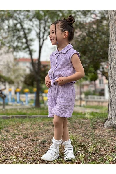 Pollito Girl's Muslin Shirt Shorts Suit