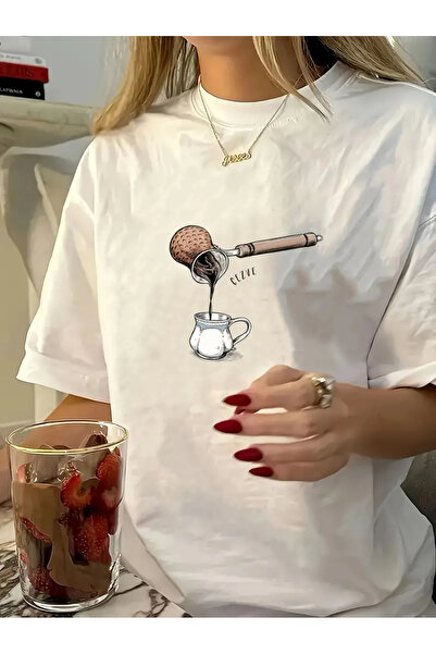 AEMİ Tricou oversize din bumbac 100% cu imprimeu Coffee Pot pentru femei