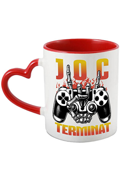 StoryGift Romania Cana Joc Terminat maneta joc video mana schelete, 330ml, Ceramica cu Maner Inima, Cu Maner Inim