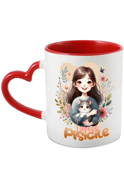 StoryGift Romania Cana cu Fata cu Pisica Pufoasa Text Iubesc Pisicile Aniamle...