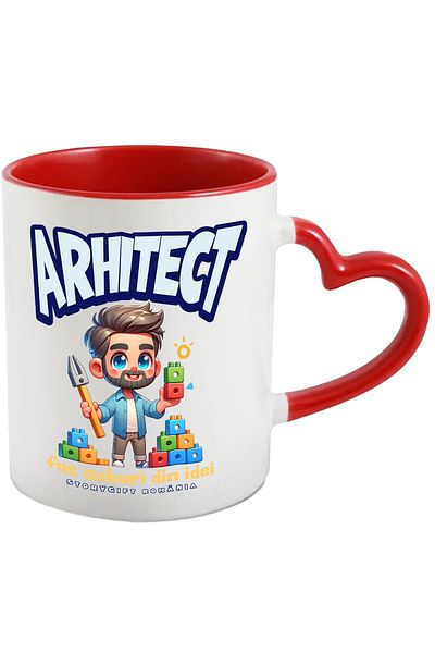 StoryGift Romania Cana Arhitect Text Fac cuburi din idei Inspiratie Desen, 330ml, Ceramica cu Mane, Cu Maner Inim