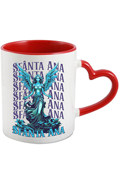 StoryGift Romania Cana Femei Inger Zi Onomastica Sfanta Ana Eleganta si sarbatoare, 330ml, Ceramic, Cu Maner Inim