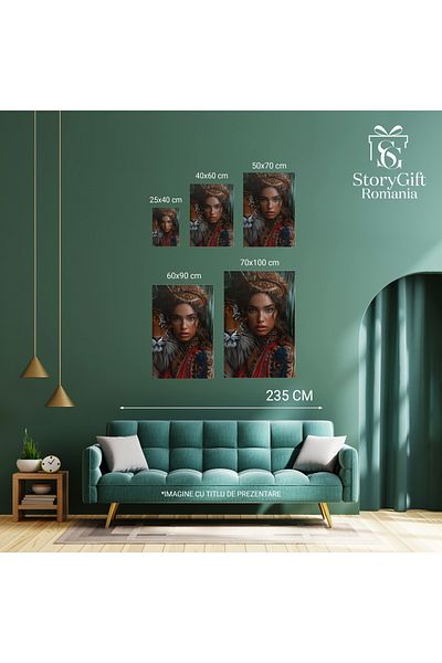StoryGift Romania Canvas Painting Girl With Turban On Her Head With Freckles And Big Lips With Tiger Next To Her Dressed In