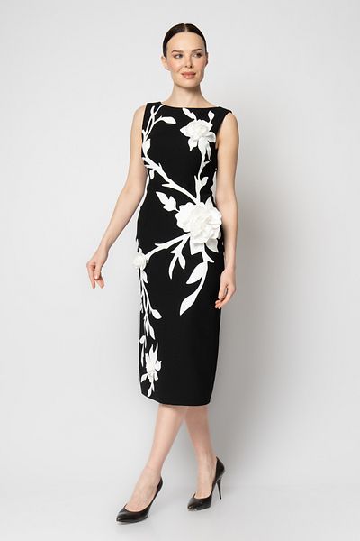 RENGIN Boydan Flower Pattern Printed Sleeveless Crepe Evening Dress