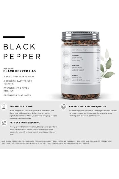 AWAFI MILL Black Pepper | Premium Whole Black Peppercorns - Bottle of 100 gram / 3.5 Oz