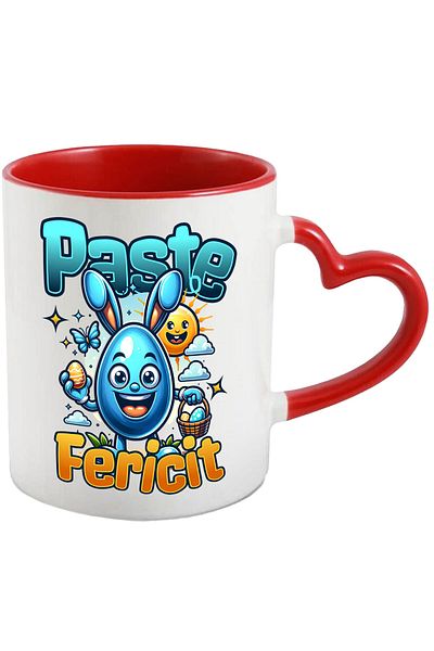 StoryGift Romania Cana cu Ou Albastru Cu Urechi de Iepure In Cautarea De oua De Paste, Text Paste , Cu Maner Inim