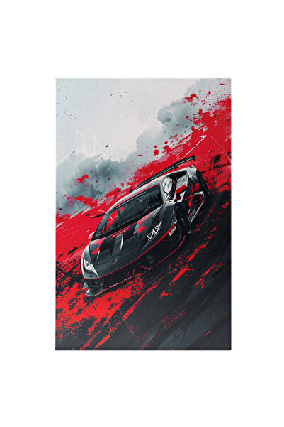 StoryGift Romania Tablou Canvas Masina Sport Neagra Lamborghini Cu Farurile A...