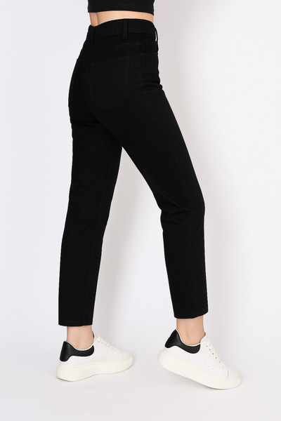 LİMABEL Ψηλόμεσο Lycra Μαύρο Mom Jeans Ελαστικό τζιν παντελόνι