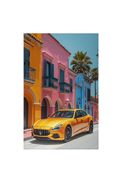 StoryGift Romania Tablou Canvas Case De Diferite Culori Langa O Masina Parcat...