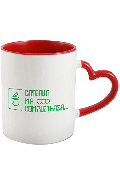 StoryGift Romania Cana Cafeaua ma completeaza ceasca fierbinte energie , 330ml, Ceramica cu Maner , Cu Maner Inim