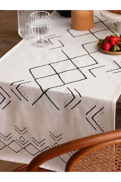 LC Waikiki Lcw Home Black Ethnic Patterned Cotton Runner 45X150 cm