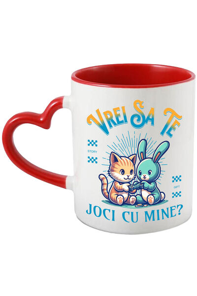 StoryGift Romania Cana cu Pereche Animale Pisica Portocalie Iepure Text Vrei ...