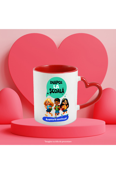 StoryGift Romania Cana copii gata de scoala un nou an scolar educatie, 330ml, Ceramica cu Maner In, Cu Maner Inim