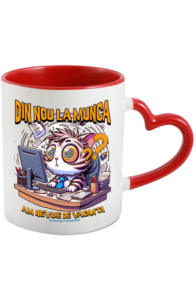 StoryGift Romania Cana din nou la munca pisica la birou work from home, 330ml...