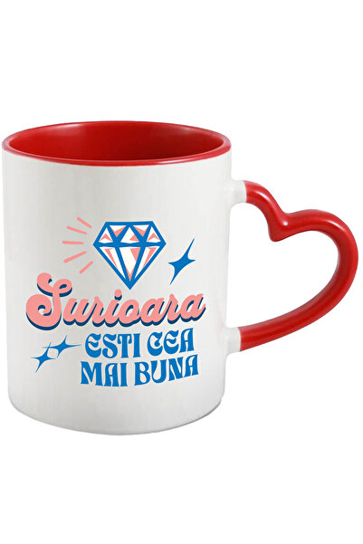 StoryGift Romania Cana cu Diamant Stralucitor Text Colorat Familei dragoste Surioara Este Cea Mai , Cu Maner Inim