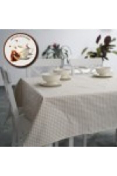 Pucioasa Teflon-coated cotton tablecloth, 160x320cm, geometric zig-zag beige