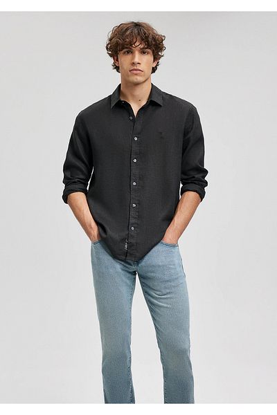 Mavi Черна ленена риза Slim Fit / Slim Cut 0211466-900