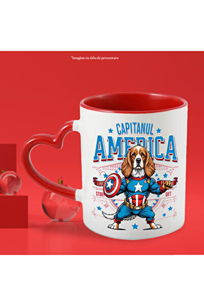 StoryGift Romania Cocker Spaniel Dog Mug in Captain America Costume with Cape, Night Hero, with Heart Handle
