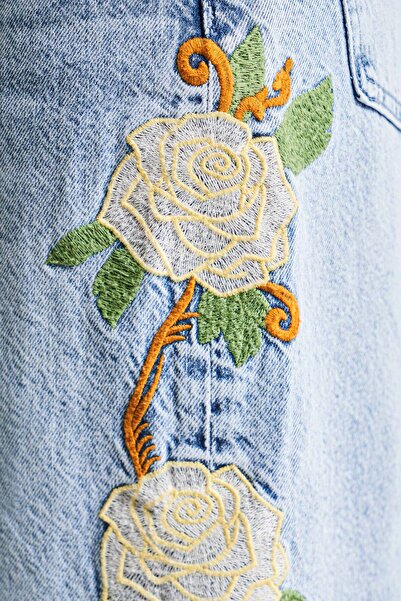 its basic Blugi de damă Culoare 4s5-27 Palazzo Fit Dantela brodată florală Design detaliat Blugi din denim 100% bumbac