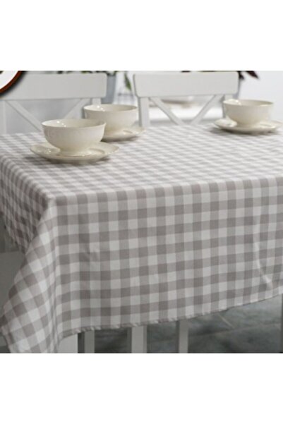 Pucioasa Tablecloth with Teflon Coating, Cotton, 160x320cm, White-Grey Checkered