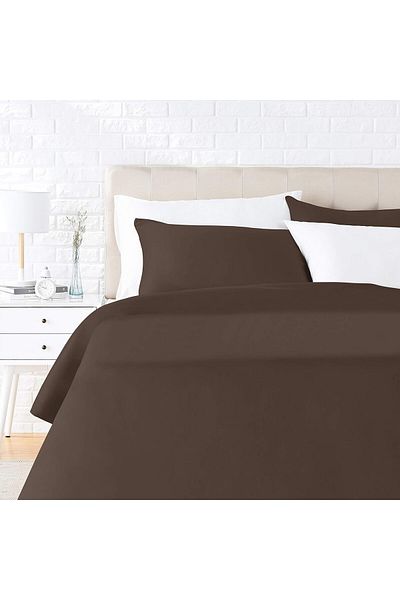 Amazon Satin bedding set, 3 pieces, 155 x 200 cm / 50 x 80 cm x 2, Brown, Amazon Basics
