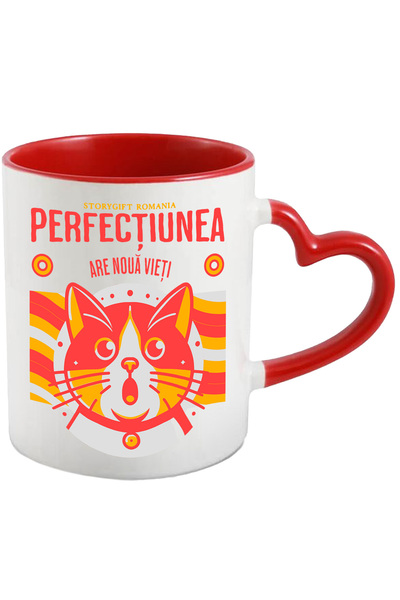 StoryGift Romania Surprised Cat Mug, text PERFECTION IS NEW VI, 330ml, Cerami...