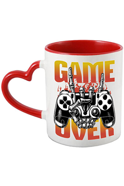 StoryGift Romania Cana maneta de jocuri video si mana de schelete Game over, 330ml, Ceramica cu Ma, Cu Maner Inim