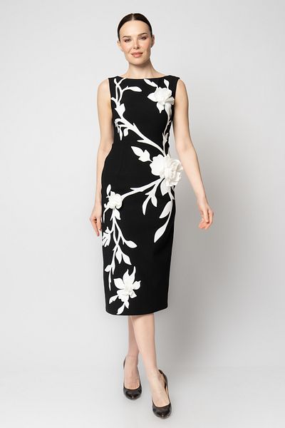 RENGIN Boydan Flower Pattern Printed Sleeveless Crepe Evening Dress