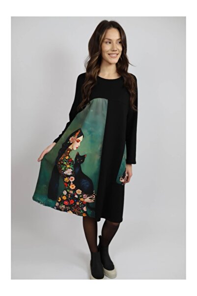 FASHIONLAND ΦΟΡΕΜΑ MIDI ΜΕ ΜΑΚΡΥΜΑΝΙΚΟ ΜΕ ΤΣΕΠΕΣ ΚΑΙ ΑΠΛΙΚΙΕ CAT MELEK ΜΟΝΑΔΙ...