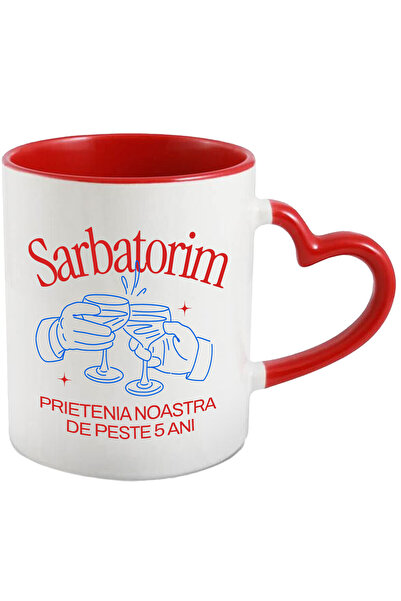 StoryGift Romania Cana cu Pahare elegante Sampanie Toast Inchinare Text Sarbatorim Prietenia Noast, Cu Maner Inim