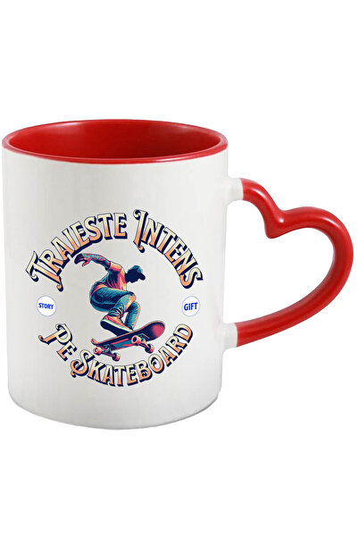 StoryGift Romania Cana cu Silueta Umana Barbat Pe Placa De Skateboard Text Tr...