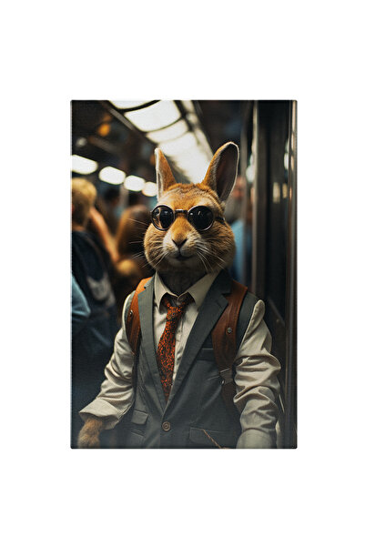 StoryGift Romania Tablou Canvas: Călătorii Din Tren Și Iepurele Fantastic Cu Ochelari Pictura Digitala