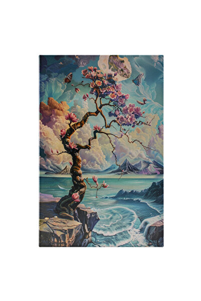 StoryGift Romania Tablou Canvas Copacul Ramas Singur Pe O Stanca De La Marea Senina, Copac Cu Flori Frumoase De