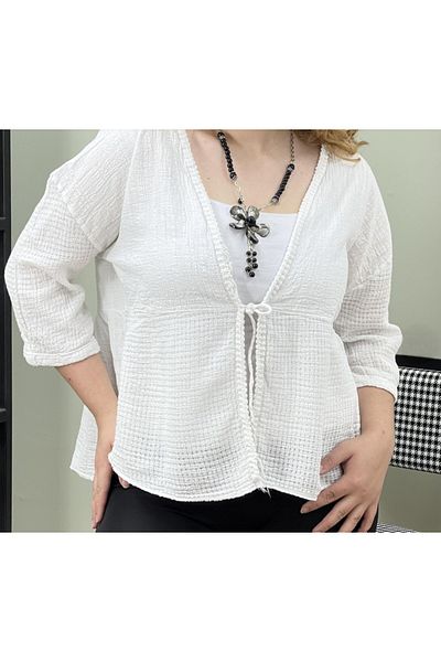 Rosidam Long Sleeve Linen Cardigan with Tie Front Detail