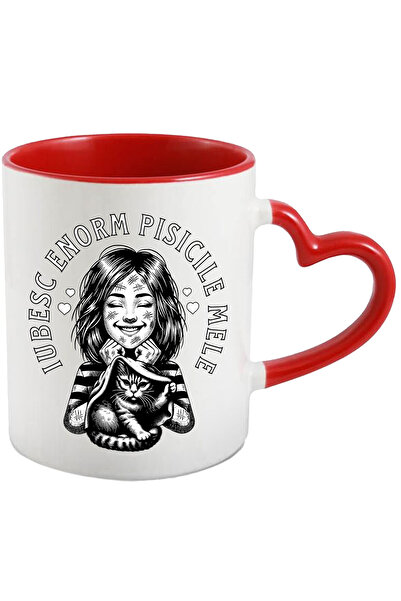 StoryGift Romania Cana Fata cu pisica text Iubesc enorm pisicile mele, 330ml,...