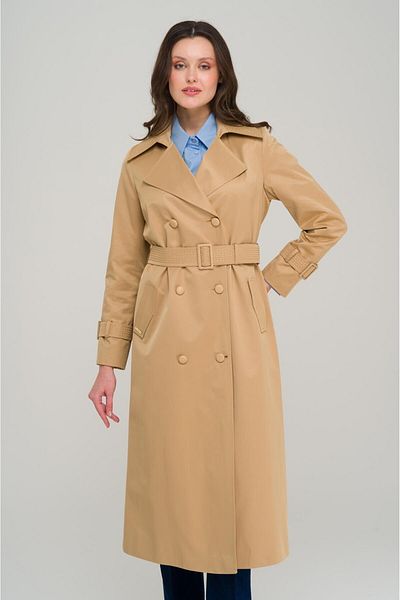 Olcay Double Breasted Water Repellent Trench Coat with Special Stitching Detail Kamel 6703
